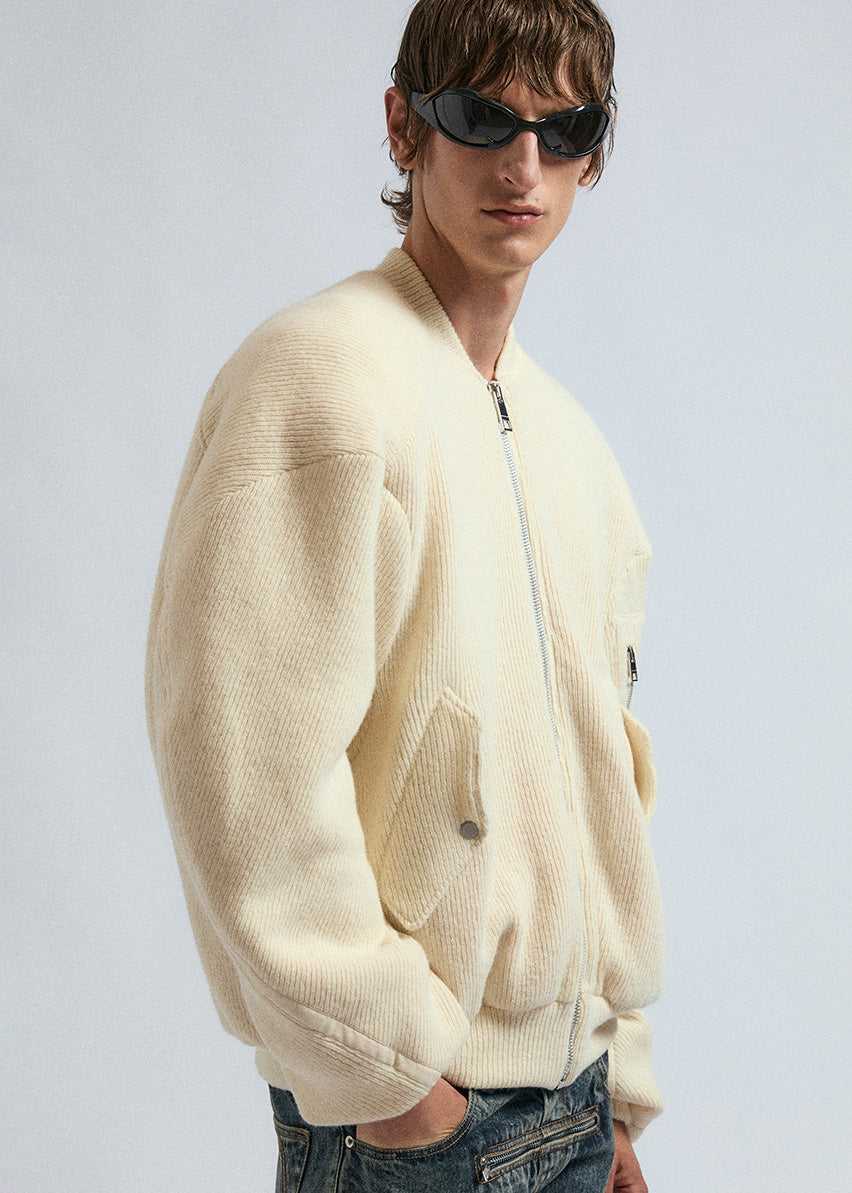 BULLDOG KNIT BOMBER IVORY