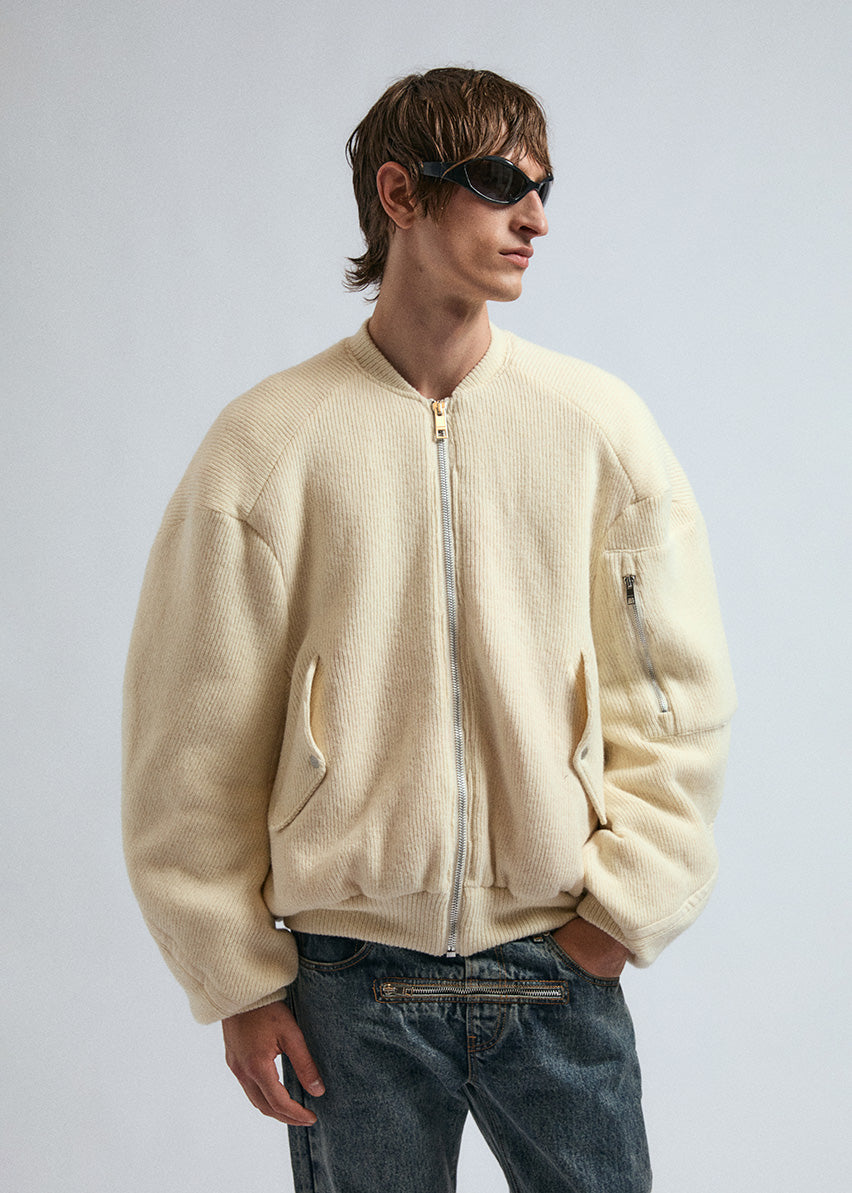 BULLDOG KNIT BOMBER IVORY