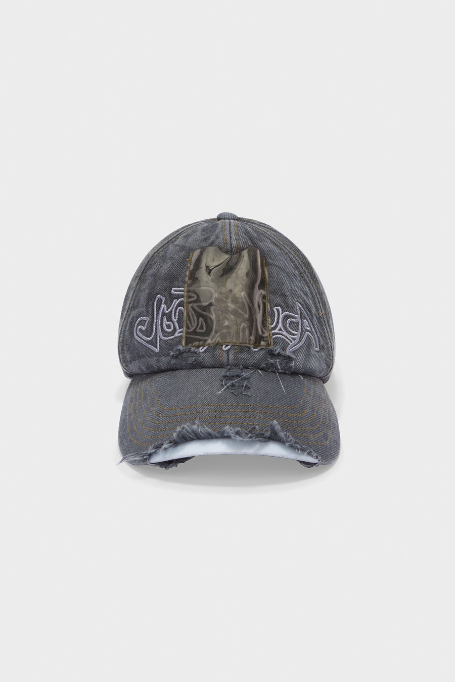 JordanLuca Baseball Cap in grey with 90s style gothic graffiti brand logo.